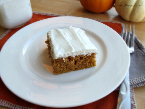 Pumpkin Bars with Whipped Cream Cheese Frosting - delectabilities